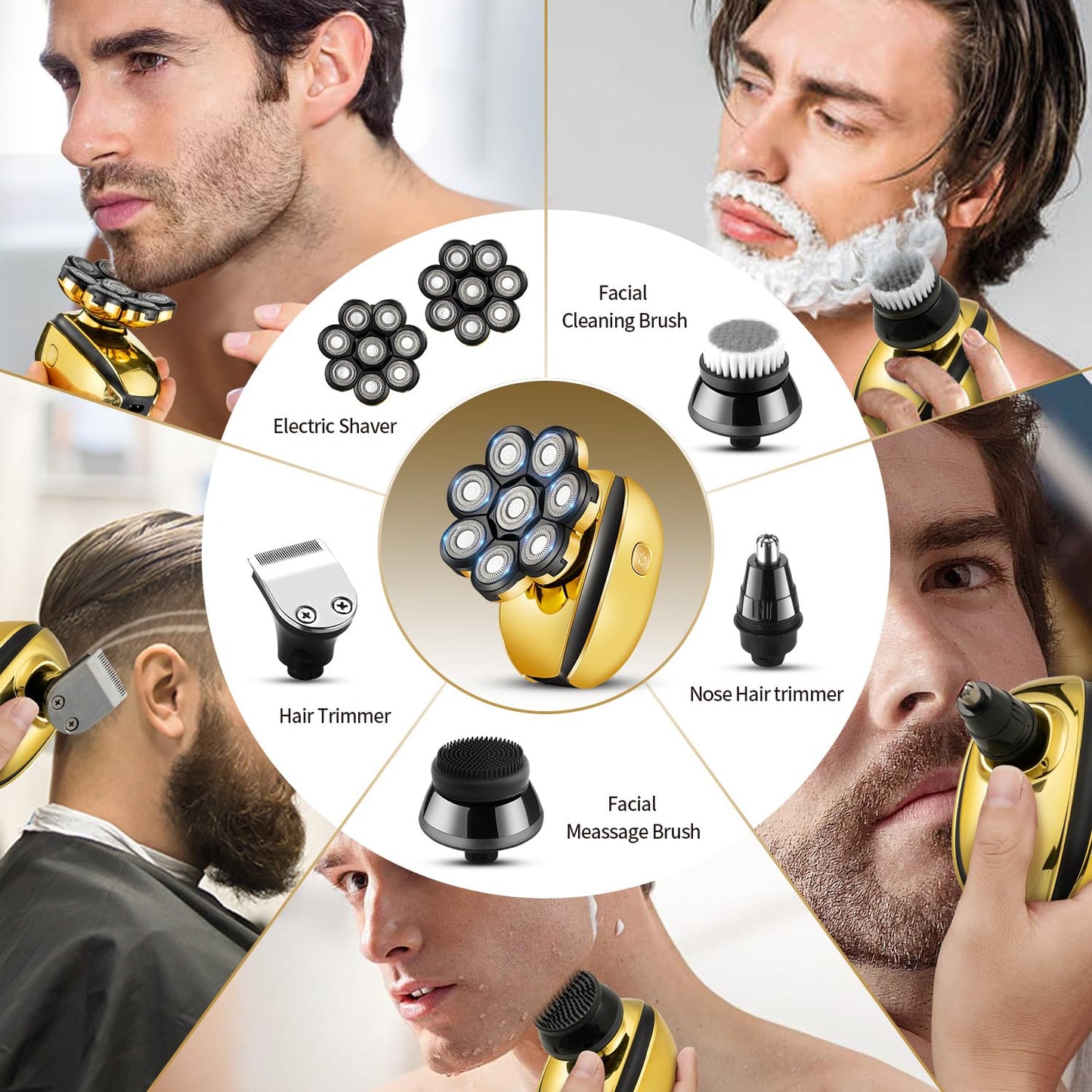 ROZIAPRO Head Shavers for Bald Men Rechargeable Electric Shavers for Men Cordless Electric Razor Waterproof 8D Head Hair Shaver Multifunctional Rotary Shaver Grooming Kit