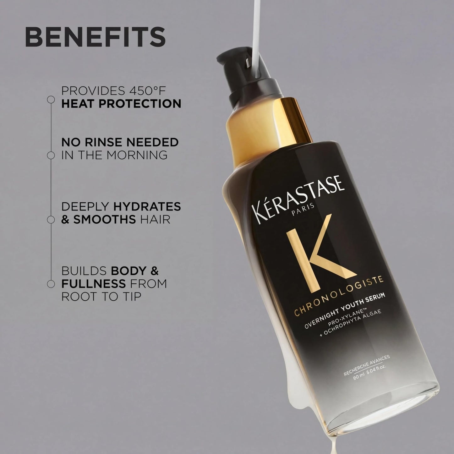 KÉRASTASE Chronologiste Overnight Youth Serum, Anti-Aging Night Serum, Infused with Hyaluronic Acid & Abyssine, Hydrates, Plumps & Restores Shine, 90ml