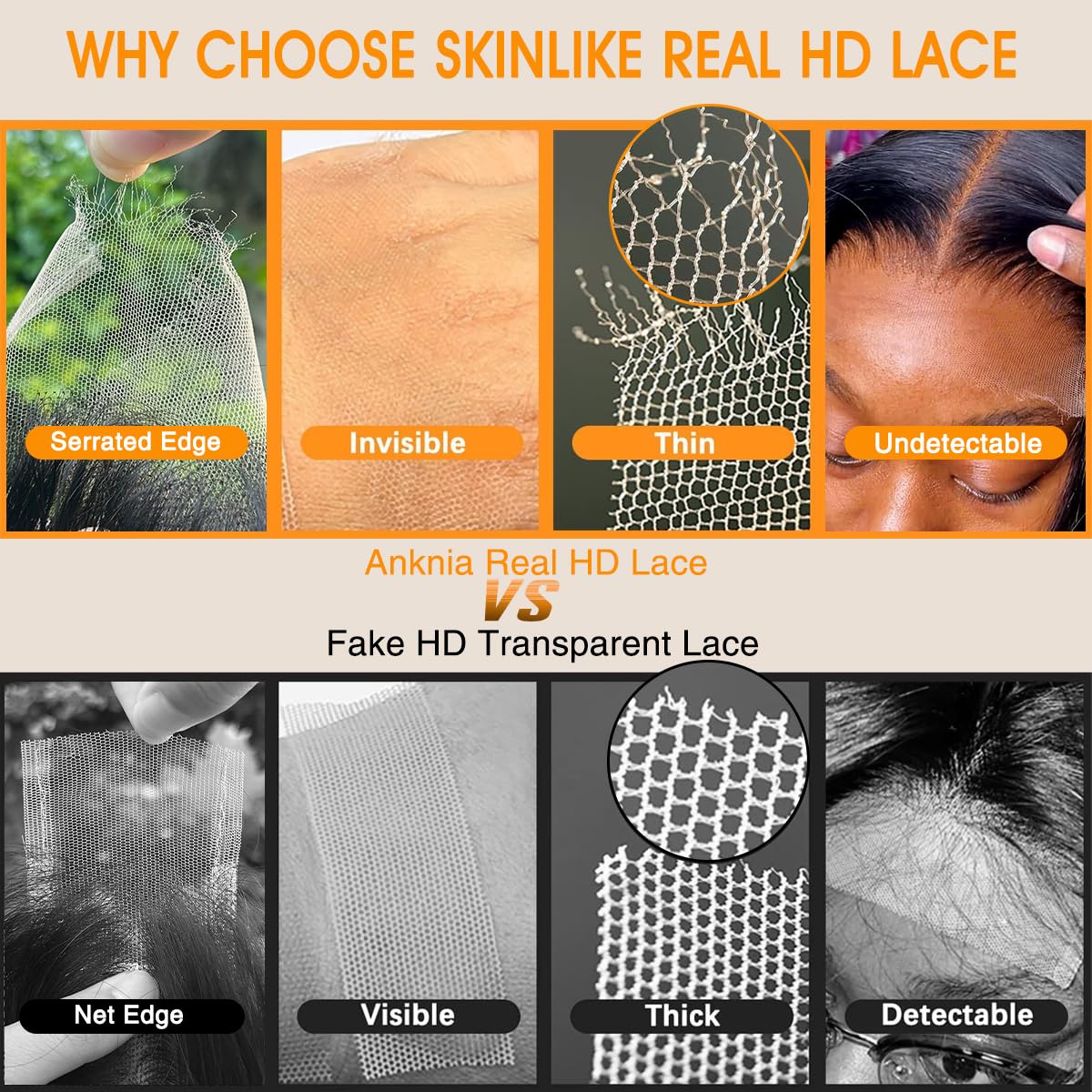 Anknia Skinlike 2x6 HD Lace Closure Straight Virgin Remy Human Hair Lace Frontal Closure Pre Plucked Natural Hairline Natural Black (2x6 HD Lace Closure-Straight, 14 Inch)