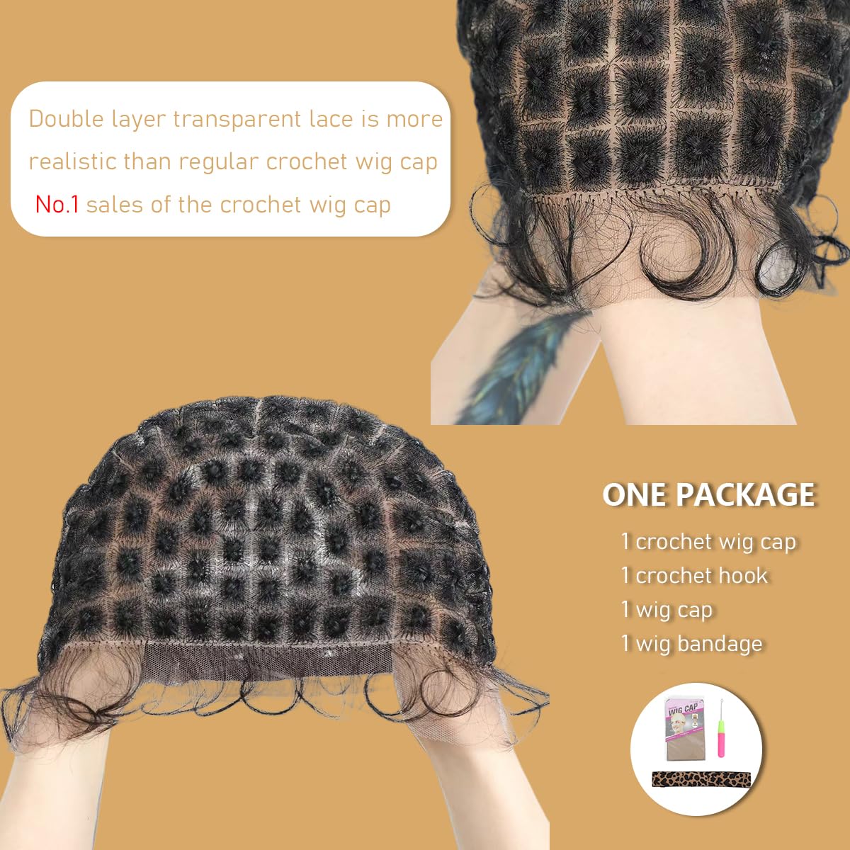 UCABEWEL Double Full Lace Crochet Wig Caps With Natural Knots And Baby Hair Quick For Wig Making, Breathable HD Lace Braided Cap For Crochet Braids, Glueless Hair Net With Bangs (100sections)