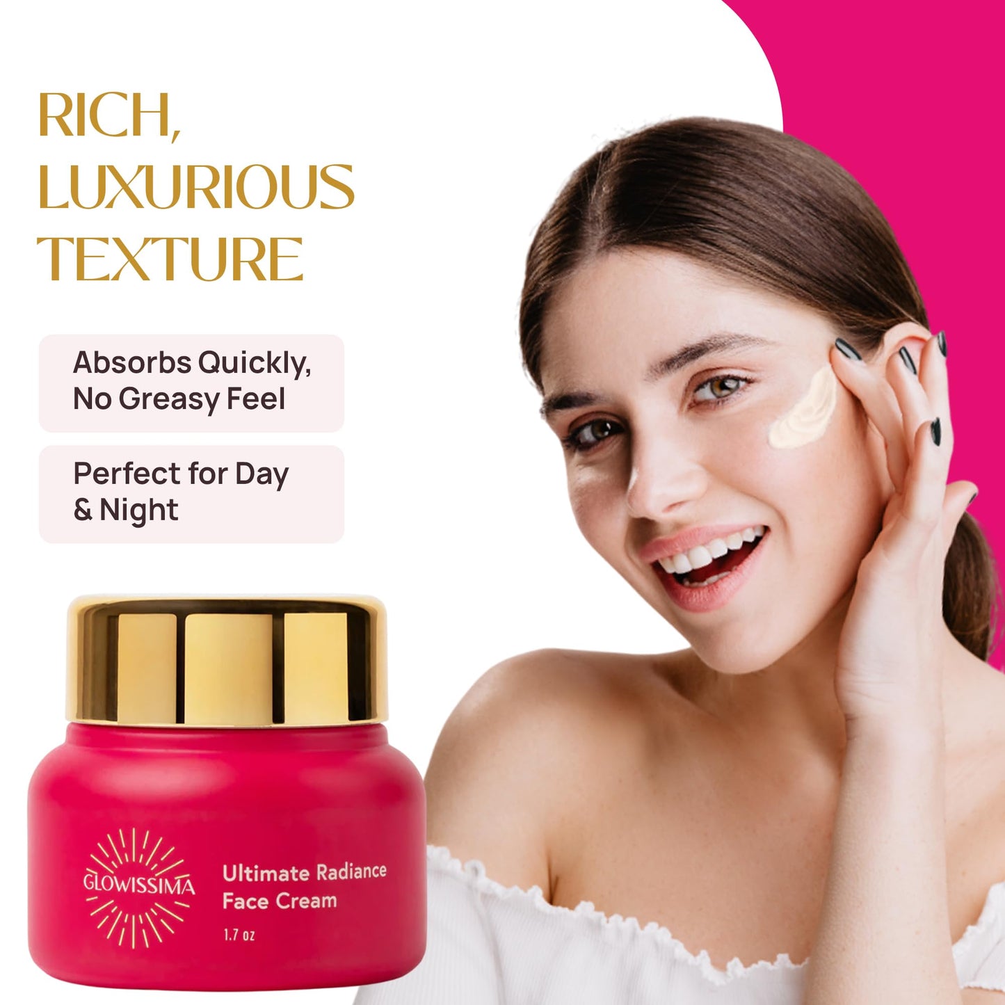 GLOWISSIMA Ultimate Radiance Face Cream – Nourishing Moisturizer, Smooths Fine Lines, Evens Tone, Firms, Fragrance-Free Clean Beauty.