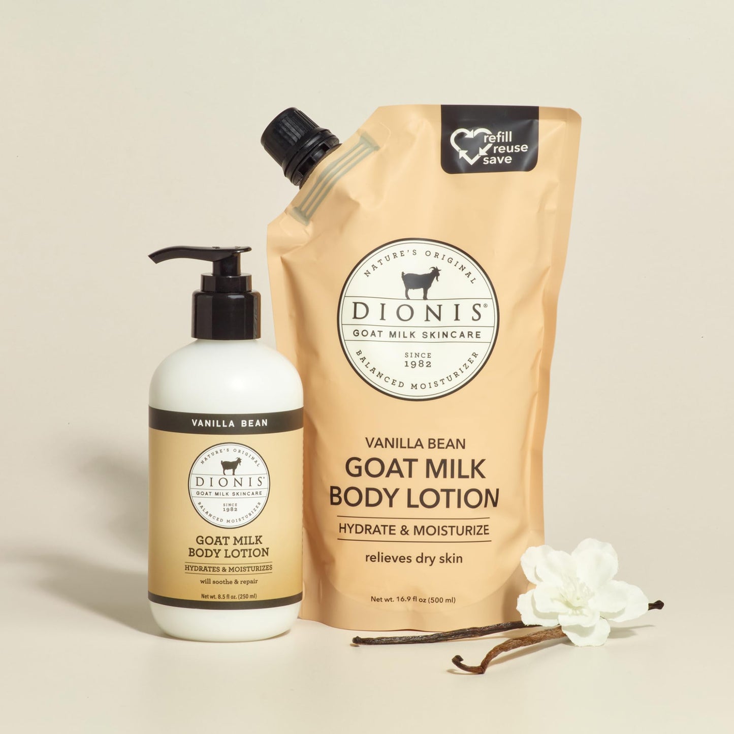 Dionis Goat Milk Vanilla Bean Body Lotion & Refill Pouch 2-Piece Gift Set