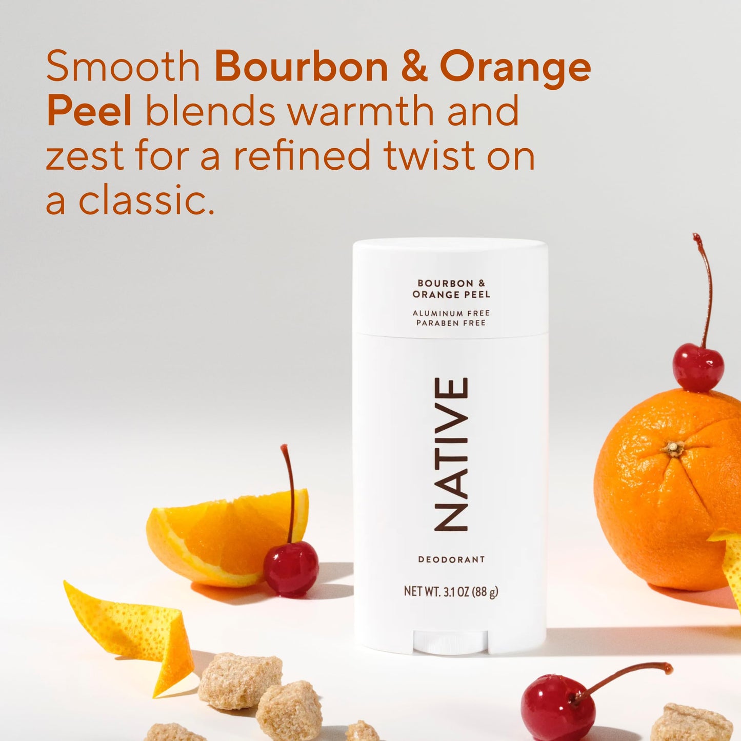 Native Aluminum Free Deodorant, Bourbon & Orange Peel, Large Size Stick, 72 Hour Odor Control, for Women & Men, Contains Naturally Derived Ingredients, 3.1 oz