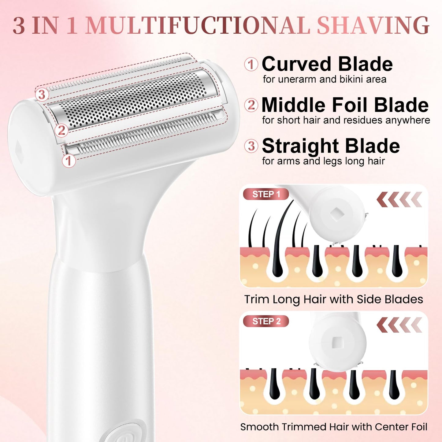 5-in-1 Bikini Trimmer Electric Razors for Women, Cordless Electric Shaver with LCD Display for Facial Body Legs Hair, Rechargeable Waterproof Pubic Body Hair Trimmer Holiday Birthday Gifts for Women