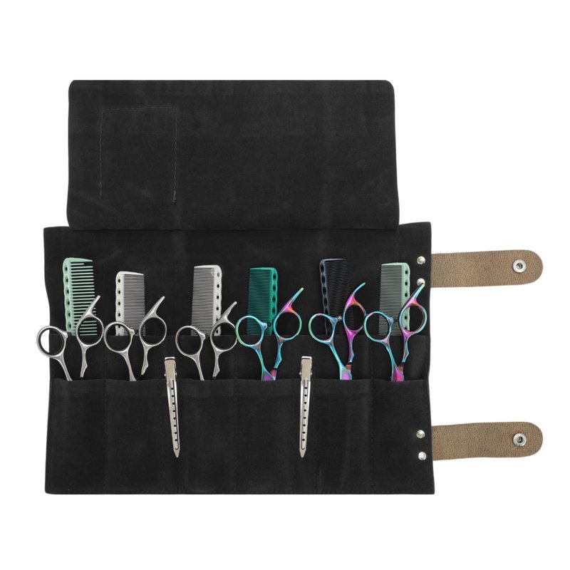 VOCOSTE Roll Up Scissors Bag, Durable & Foldable Salons Tool Pouch with Multi-Pockets, Hair Scissor Shears Cases for Hair Stylists, Black