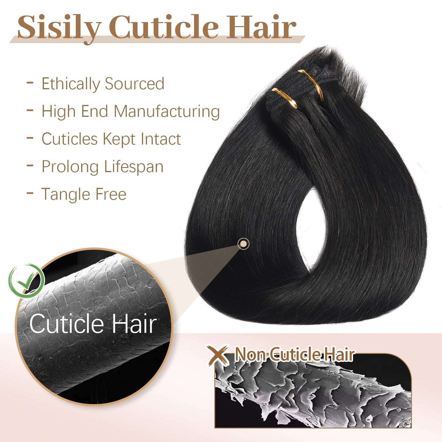 Sisily Clip in Hair Extensions Real Human Hair, Premium Human Hair Clip in Extensions Natural Black, Soft Straight Hair Extensions Real Human Hair Clip ins 7PCS Double Weft（16 Inch #1B）