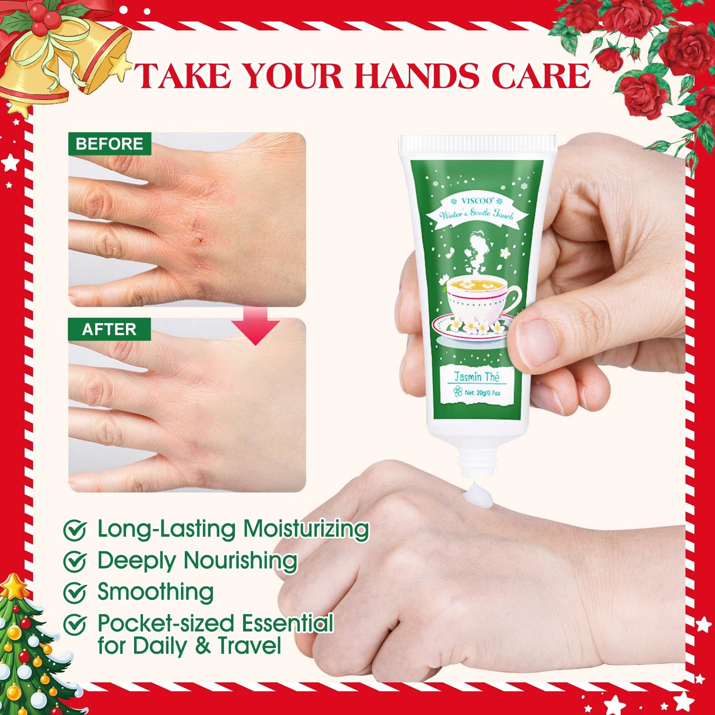 VISCOO 60 Sets Christmas Hand Cream Gift Set for Women, Hand Lotion In Bulk for Dry Cracked Hands Travel Size, Christmas Gifts with Cards and Organza Gift Bags, Stocking Stuffers for Women Teen Girls