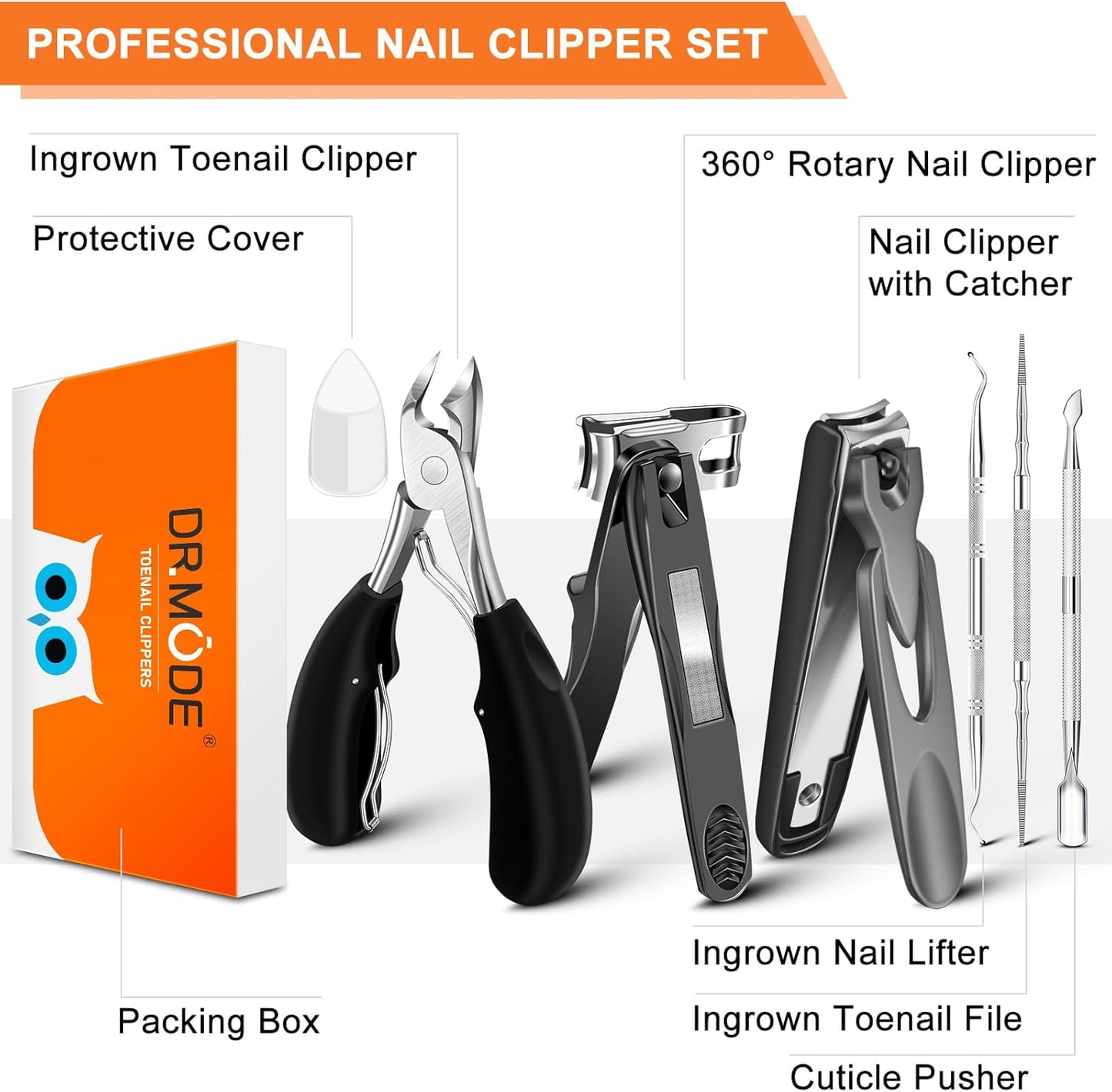 Toenail Clippers for Seniors - Angled Head Large Clippers for Thick Ingrown Nails | 360° Rotary Design with Catcher