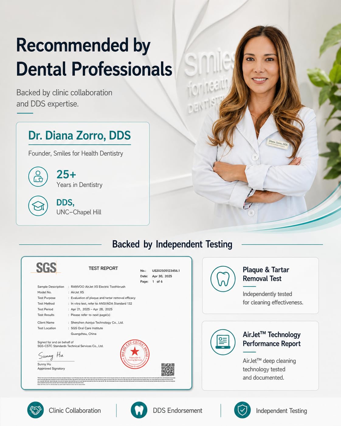 RANVOO AirJet X5 [Dentist Recommended | Max Tartar Removal] Electric Toothbrush, 100% Plaque Removal, Whitening & Gum Care, 60-Day Battery Life, Rechargeable with 3 Pro Brush Heads, Space Gray