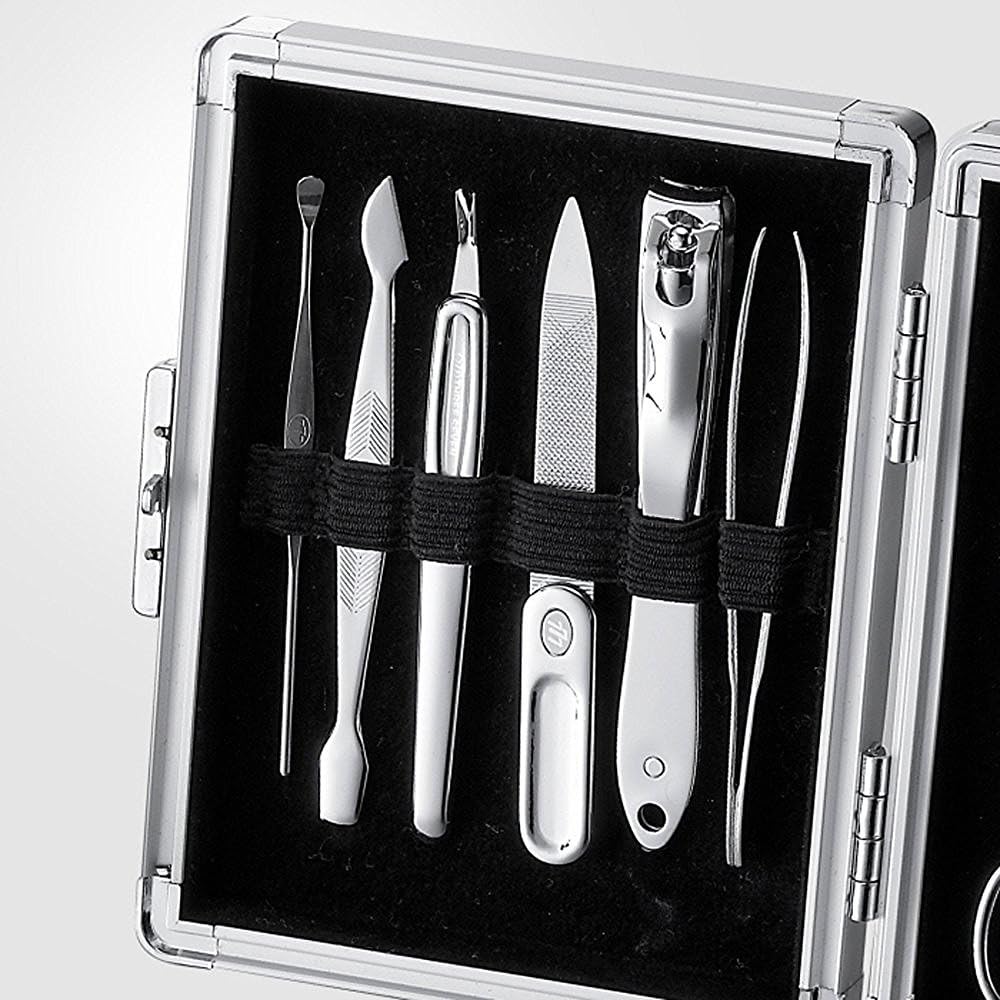 THREE SEVEN 777 Manicure Pedicure Grooming Kit - 11-Piece Nail Clipper Set (Silver, TS-16000VC)