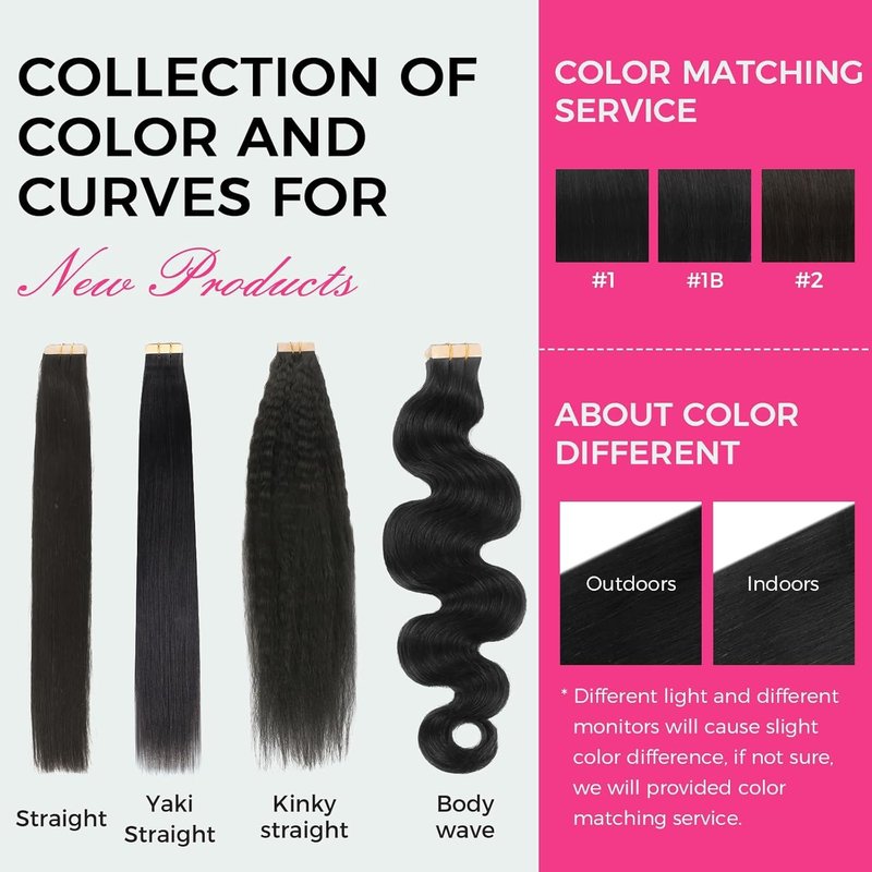 Tape In Hair Extensions - Body Wave 100% Remy Human Hair | 14 Inch Natural Black, 50g/Pack (20 Pieces)