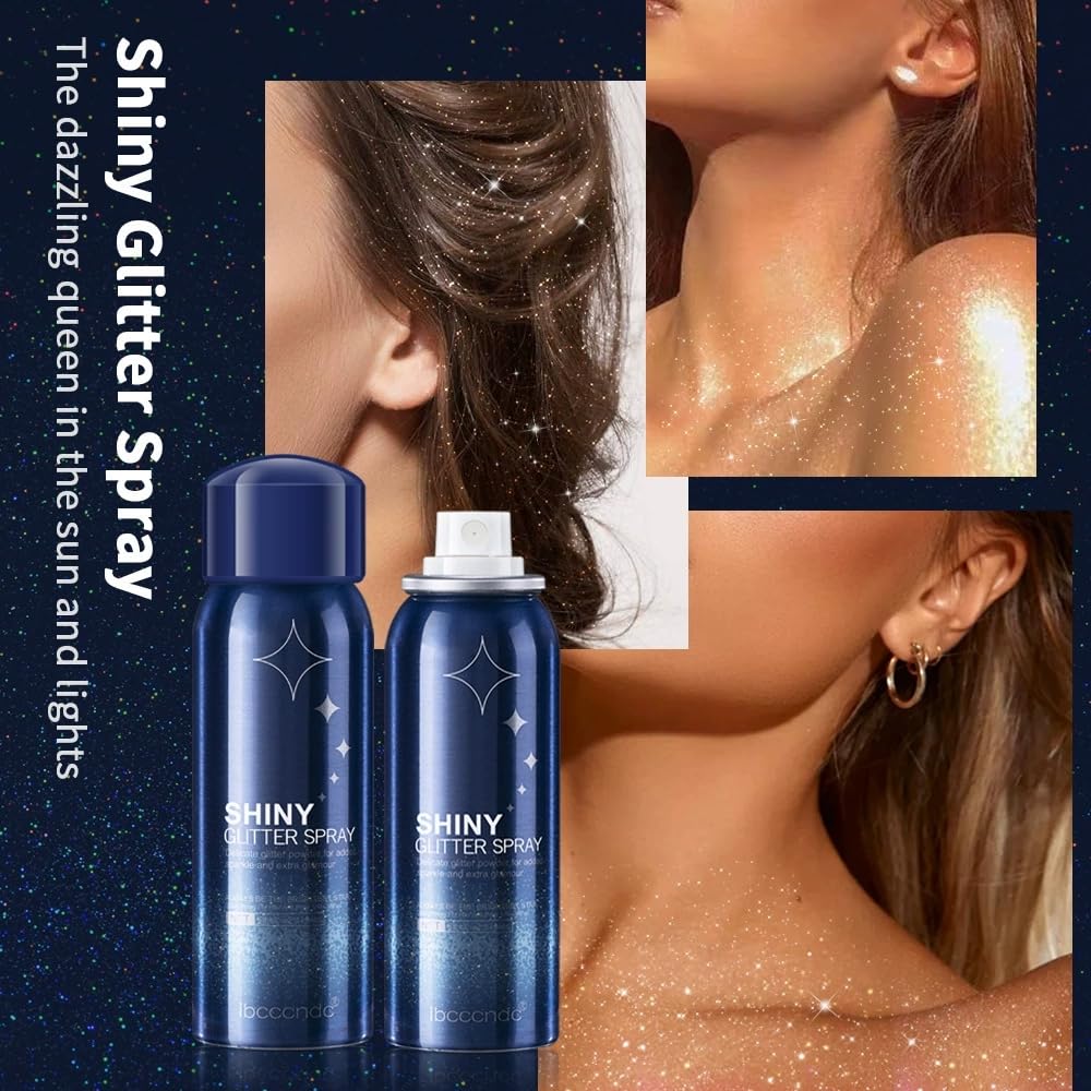 Body Glitter Spray【Long Lasting】【Skin Friendly】【Quick-Drying】 Glitter Spray for Hair/Body, 60ml