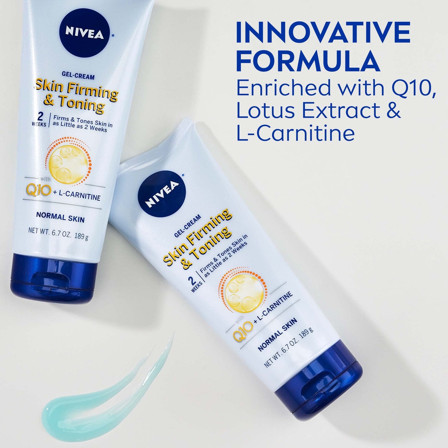 Nivea Nourishing Hydration Skin Firming Body Lotion (16.9 Fl Oz) + Skin Firming & Toning Body Gel Cream with Hyaluronic Acid (6.7 Oz), Enriched with Q10 and Vitamin C