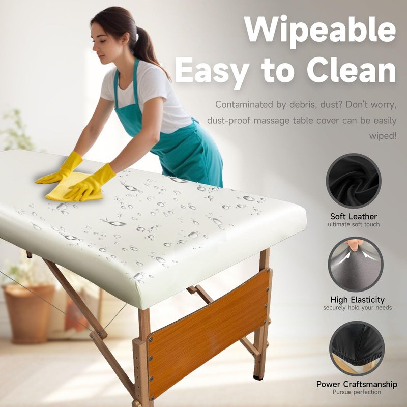 WUSOUPU Leather Cover for Massage Table Wipeable Massage Bed Protector Cover Made of 4-Ways Elastic 100% PU Waterproof Material, Machine Washable, Fit Rectangular Tables 28-32" Wide (White, 1Pcs)