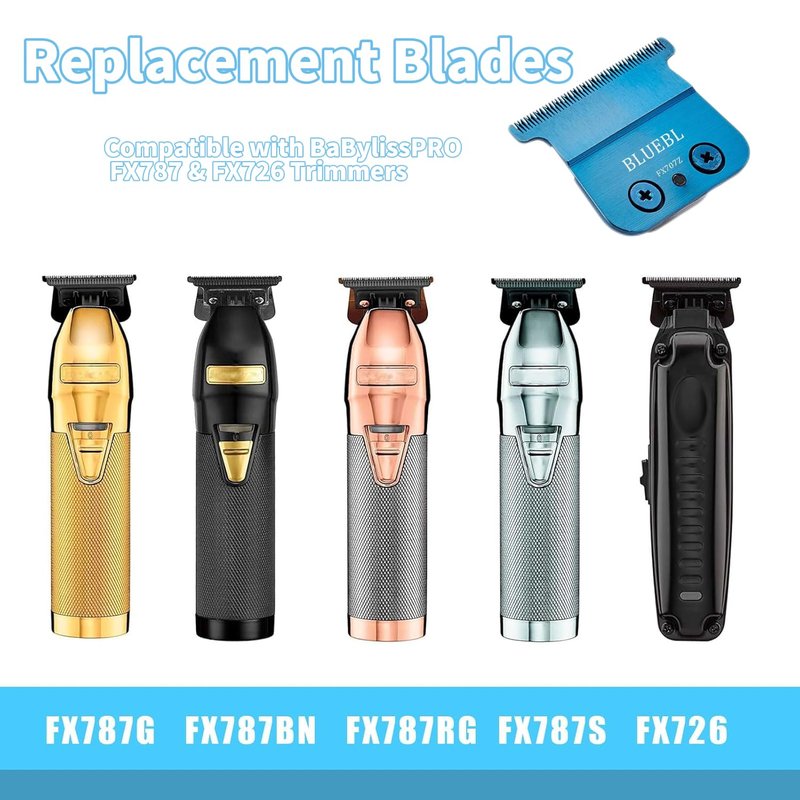 Replacement Blades Compatible with BaByliss PRO Barberology Trimmer Blade,Zero-Gapped Replacement Trimmer Blade Compatible with BaBylissPRO FX787 & FX726 Trimme (7 Blue 002)