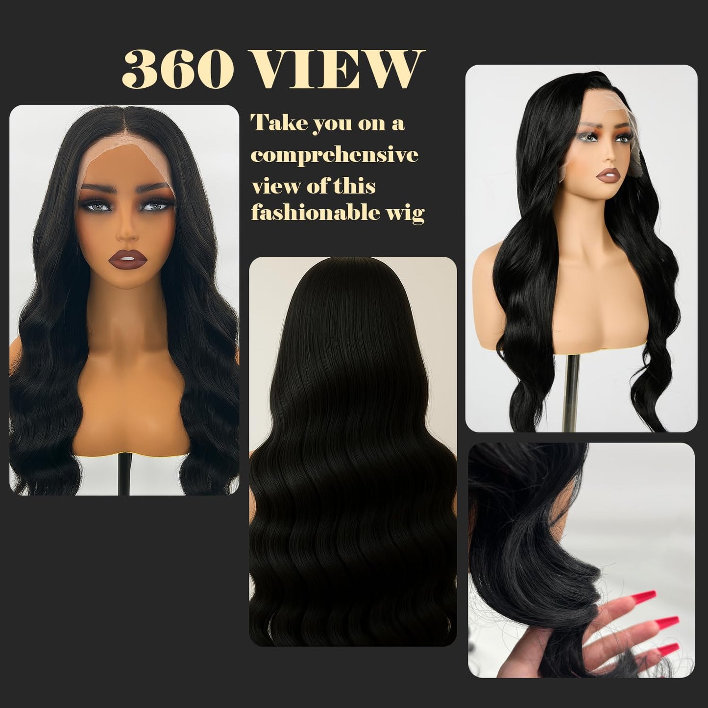 Cowigsu Lace Front Wig Body Wave Pre Plucked 13x4 Closure Wig 26in Natural Black Pre Cut Synthetic Lace Front Wig for Women Upgraded with Premium Human-Hair-Like Fiber