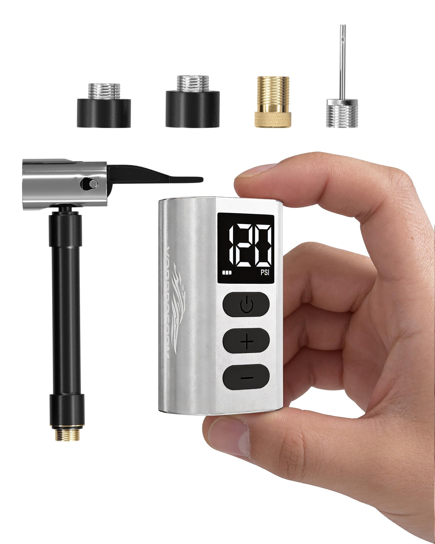 Vorproform Electric Bike Pump, 120 PSI Fast Inflate Bicycle Tire Pump with Guage, Auto Stop Mini Bike Pump with Presta and Schrader Valve, Suitable for MTB, Road Bike, E-Bike, Balls