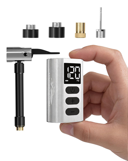 Vorproform Electric Bike Pump, 120 PSI Fast Inflate Bicycle Tire Pump with Guage, Auto Stop Mini Bike Pump with Presta and Schrader Valve, Suitable for MTB, Road Bike, E-Bike, Balls