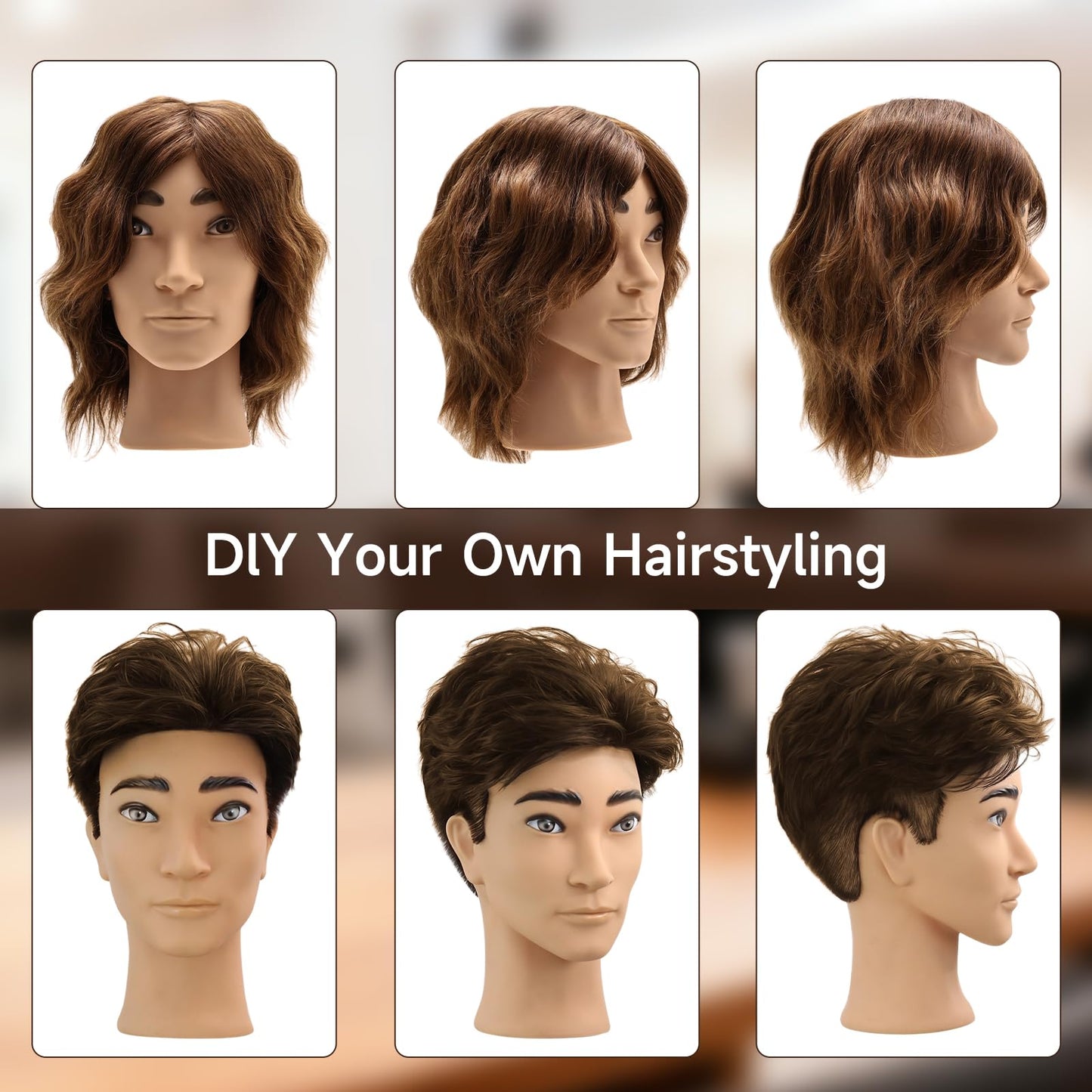 Barber Mannequin Head Male, Mannequin Head Human Hair for Practicing Haircut, Cosmetology Mannequin Head with 100% Human Hair