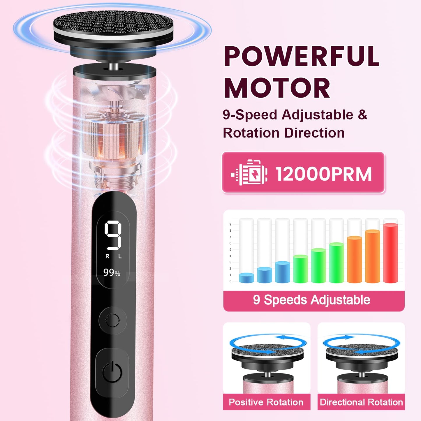 EFCRBS Electric Foot Callus Remover with LED Battery Level (Pink)