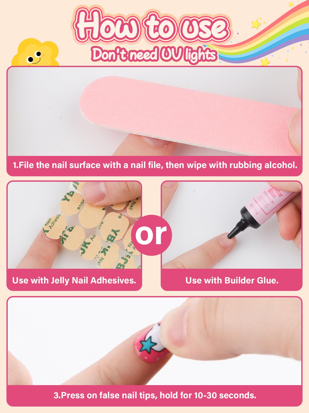 168 Pieces Press on Nails for Girls, EBANKU Short Candy Rainbow Butterfly Fake Nails Kids 6-12 Years Stick On False Nails Kit with Nail Glue, Full Cover Nails Tip Kit for Children Nail DIY