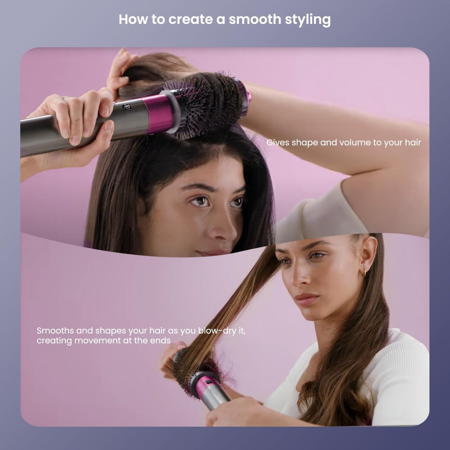 AIRUISH Upgraded Diffuser & Large Round Volumizing Brush for Dyson Airwrap, Attachment for Airwrap HS05 HS01, Fuchias