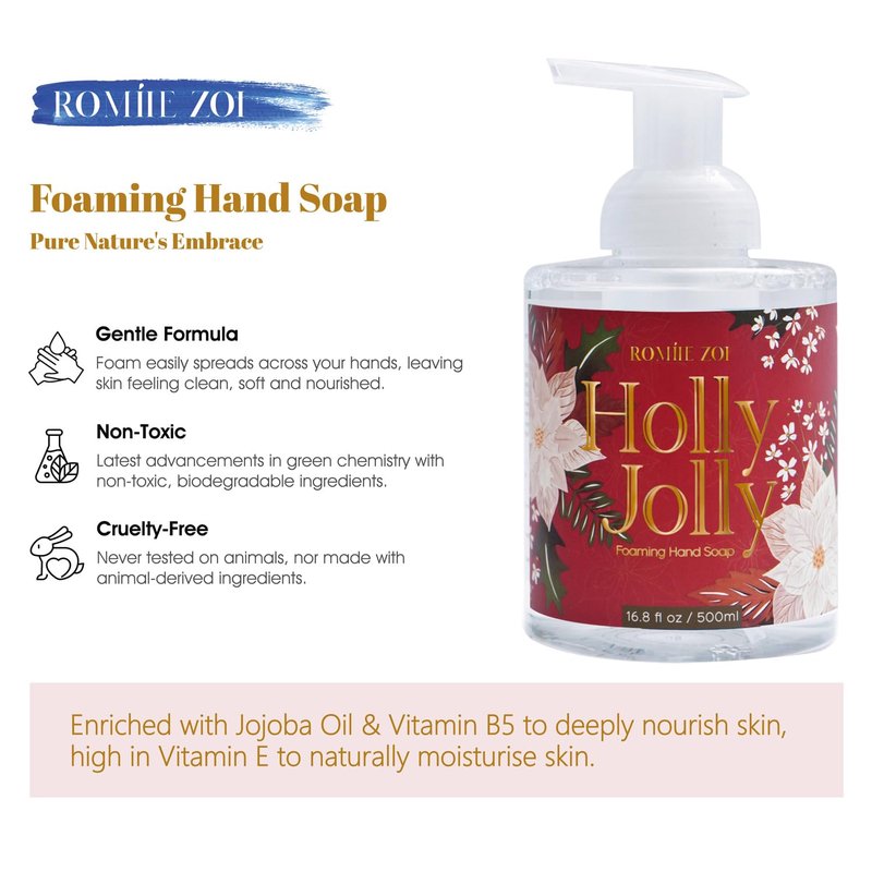 ROMIIE ZOI Christmas Foaming Hand Soap with Gift Box - Holly Jolly, Infused with Citrus & Pine Aroma - 500ml/ 16.8 fl. oz