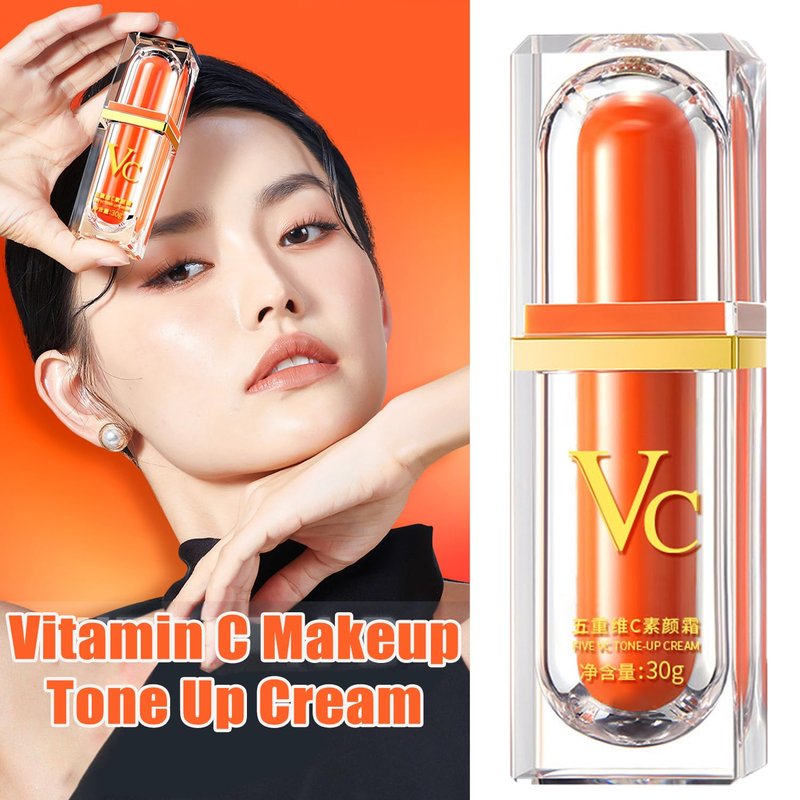 XIRUJNFD Vitamin C Makeup Tone Up Cream, Five Vitamin C Tone-Up Cream, Multi 4-In-1 Face, Concealer, Face Primer and Makeup (3)