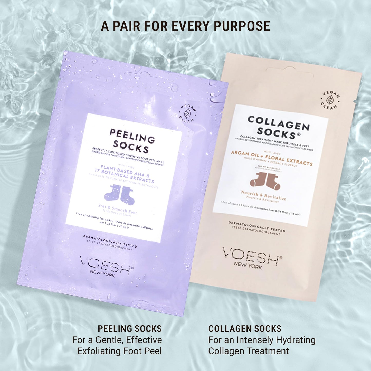 VOESH Collagen & Peeling Socks Duo, Peeling Socks, Collagen Socks, Foot Peel, Moisturizing Spa Socks, Foot Mask, Foot Exfoliator, Foot Care, Vegan
