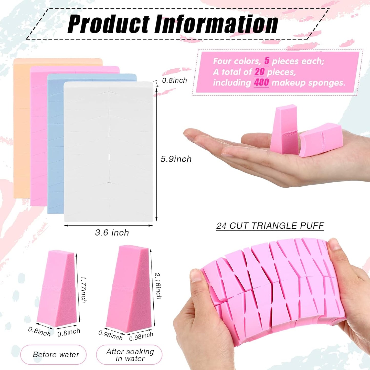 Makeup Wedges Sponges - 480 Pieces Triangle Applicators for Foundation & Eye Shadow | 4 Colors