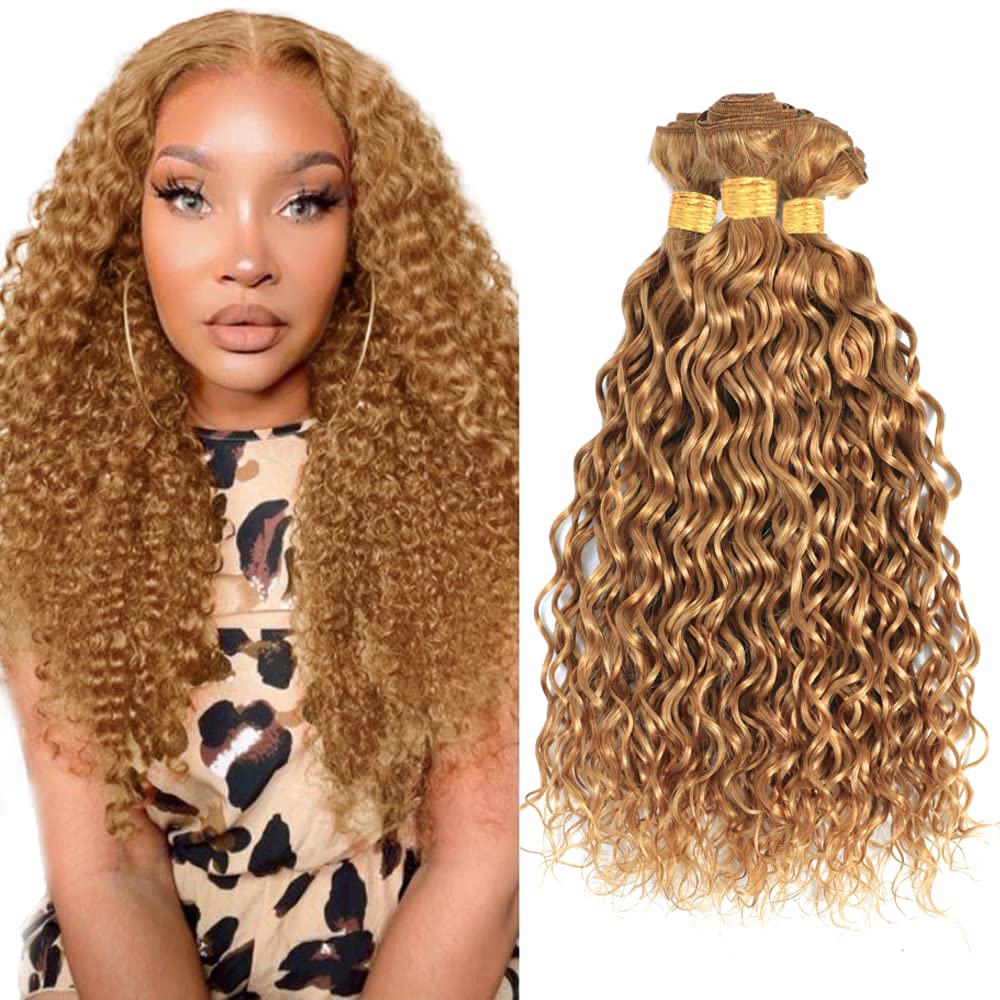 Blonde Bundles Honey Blonde Human Hair Bundles 27 Water Wave Human Hair Bundle 8 10 12 Inch Pure Color 27 Wet and Wavy Bundle