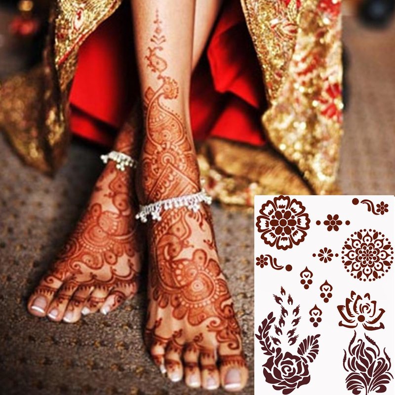 8 Sheets Red Brown Temporary Tattoo Stickers Fake Tattoo Lace Floral Temporary Waterproof Body Art Long Lasting Stickers for Women Festivals Wedding Masquerade Party Decorations Design
