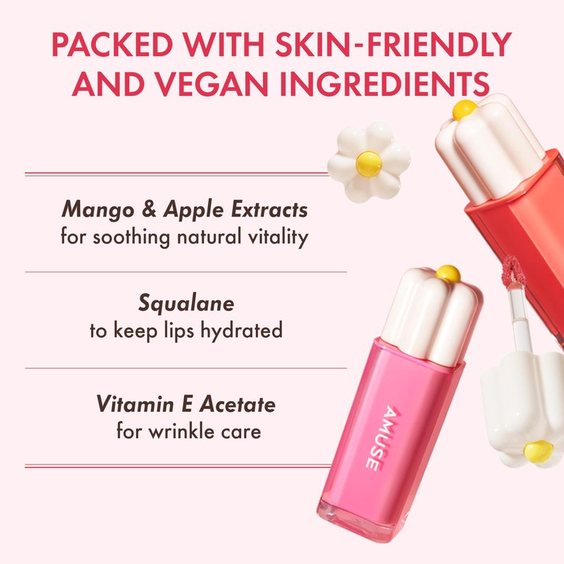 Amuse SEOUL Daisy Flower Dew Tint (12 SUNDAY) - Glossy Moisturizing Lip Stain, Watery Glow Lip Tint, Long Lasting Color, Dewy Finish, Vegan, Korean Beauty Makeup