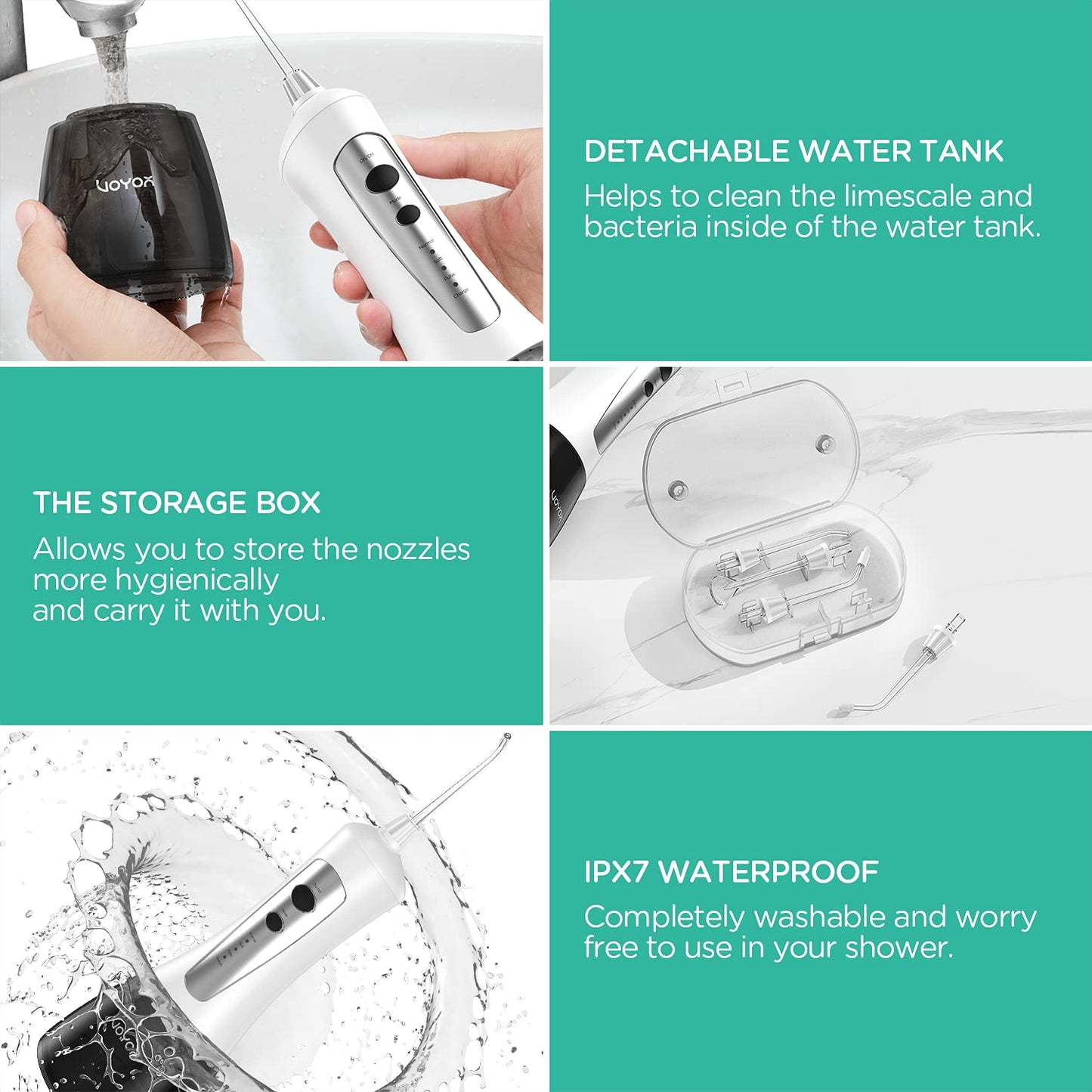 VOYOR Water Flosser Oral Irrigator Cordless Rechargeable Dental Water Jet Flosser with 3 Working Modes, IPX7 Waterproof for Teeth, Brace, Bridges Care WF200 (Gray)