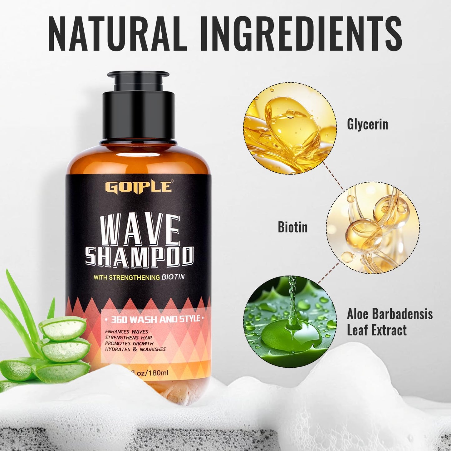 Natural Wave Pomade Strong Hold Easy Wash 360 Wave Training Hair Cream - Waves Grease for Men Water-Based Hair Cream Moisture Control - 360 Waves Wash Shampoo Enhance Waves Hair Shampoo for Black Men