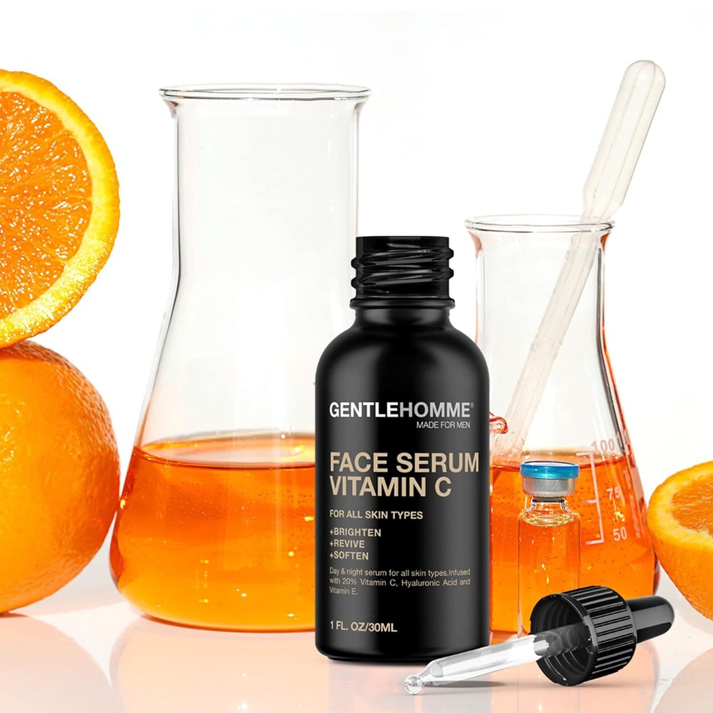 Vitamin C Face Serum for Men - 20% Vitamin C, Hyaluronic Acid & Vitamin E - Brightens & Revives Skin | 1oz