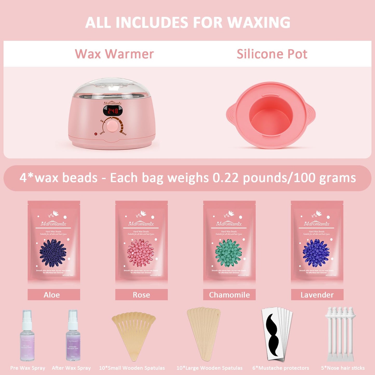 Waxing Kit -Digital Wax Warmer Machine for Hair Removal with 4 Packs of Hard Wax Beads & Silicone Pot for Full Body, Legs, Face, Eyebrows, Bikini, Brazilian at Home Waxing Kit for Women Mothers Day