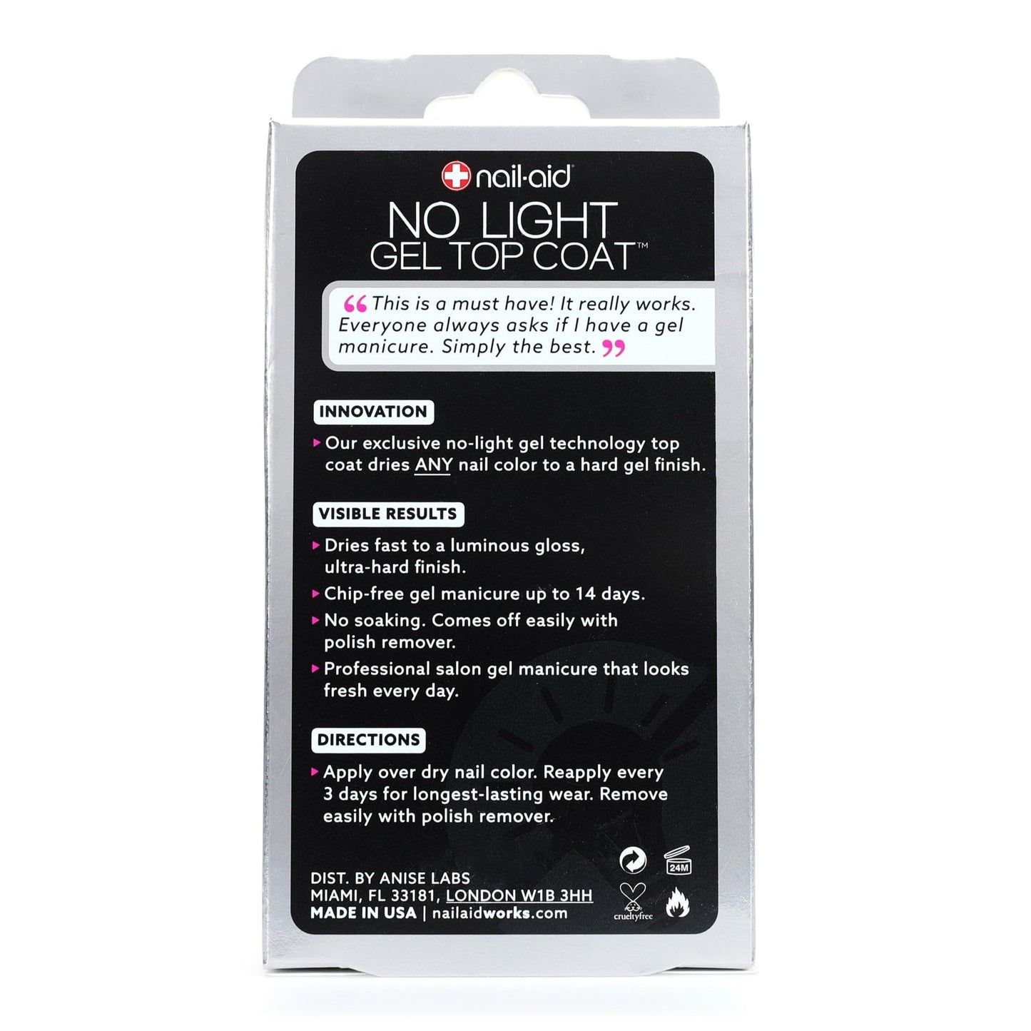 Nail-Aid No Light Gel Top Coat – Fast-Drying Gel-Like Top Coat for Nail Polish – Hard Gloss Finish Without UV Light – Professional Shine That Lasts Up to 14 Days