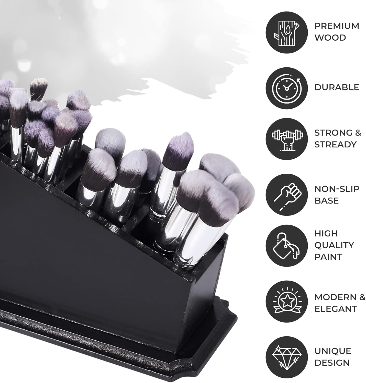 Gothic Wooden Coffin Brush Holder - Spooky Makeup Organizer for Vanity | Black - 11x6x4 Inches