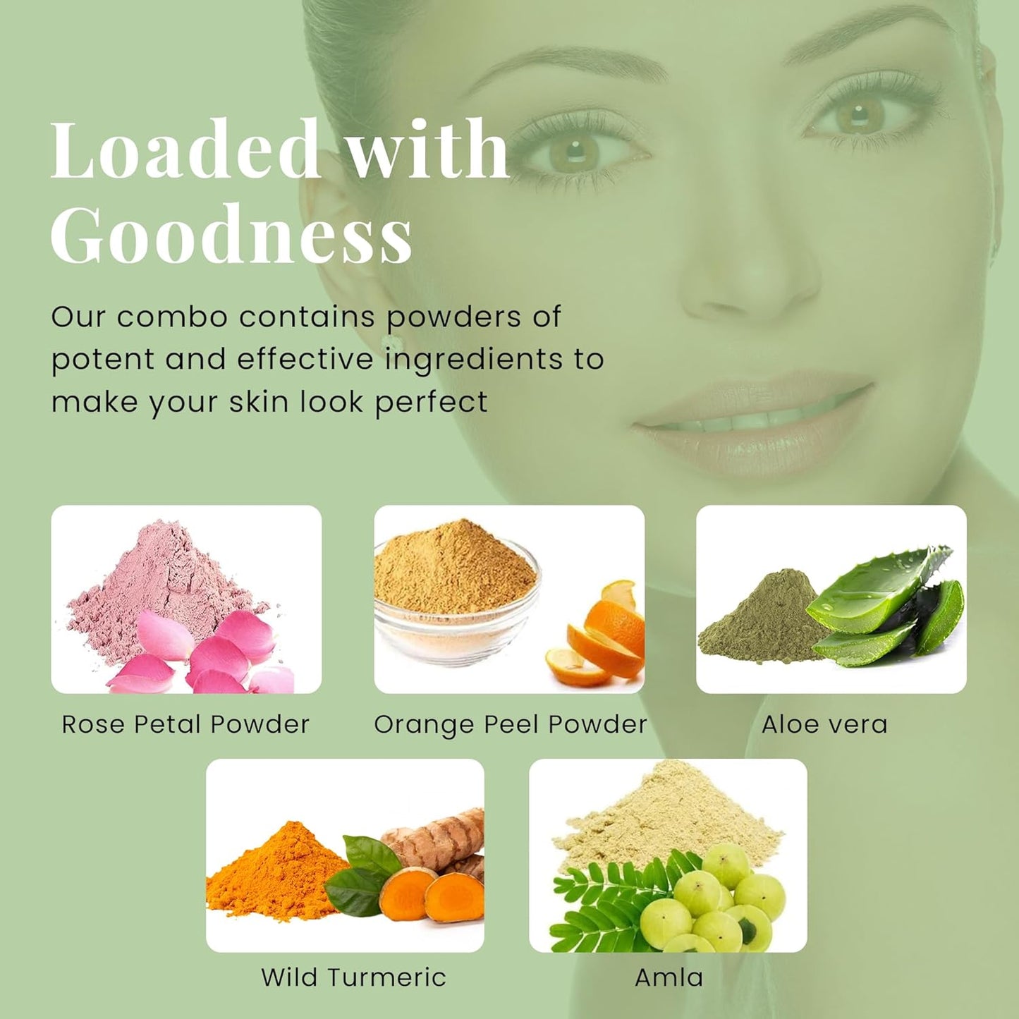 Herbal Skin Care Set - 5 Natural Face Mask Powders | Aloe Vera, Amla, Orange Peel, Rose & Wild Turmeric | 100g Each