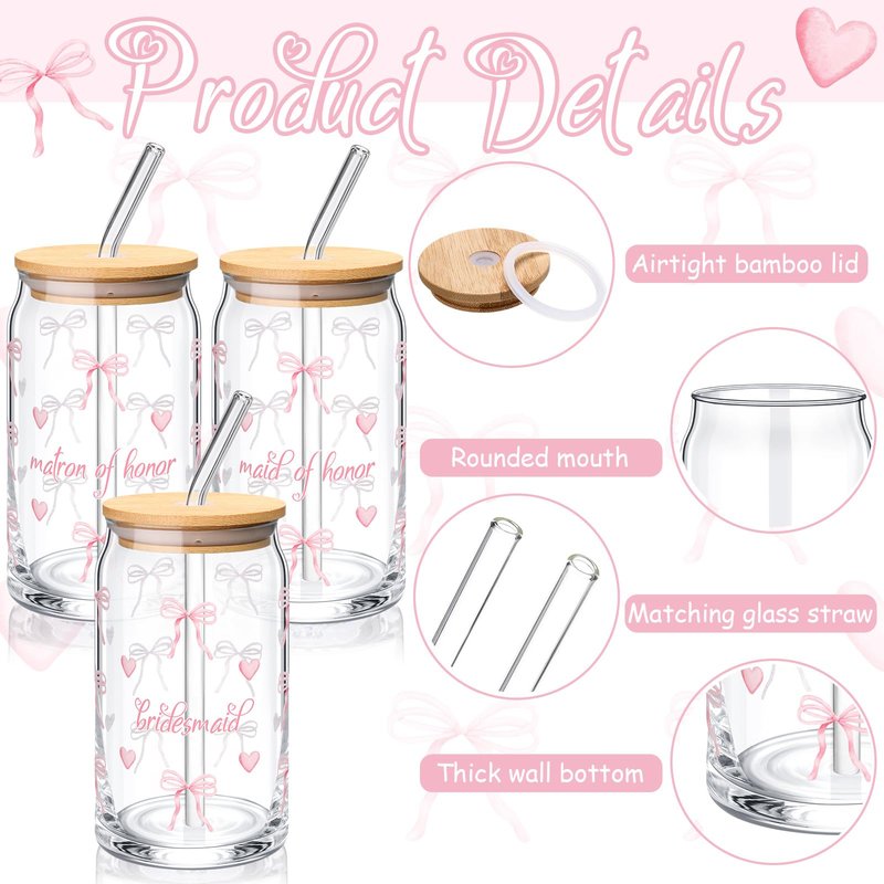 Meanplan 48 Pcs Bridesmaid Proposal Gift Box Set Bridal Shower Favor Wedding Bride Bachelorette Party Return Gift, Glass Cup Cosmetic Bag Scrunchies Hairpin Invited Card Envelope (Matron of Honor)