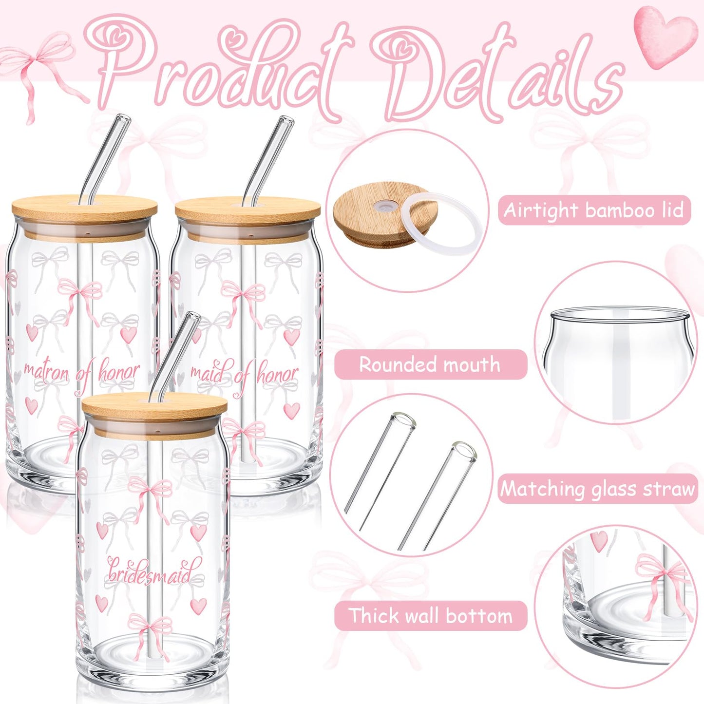 Meanplan 48 Pcs Bridesmaid Proposal Gift Box Set Bridal Shower Favor Wedding Bride Bachelorette Party Return Gift, Glass Cup Cosmetic Bag Scrunchies Hairpin Invited Card Envelope (Matron of Honor)