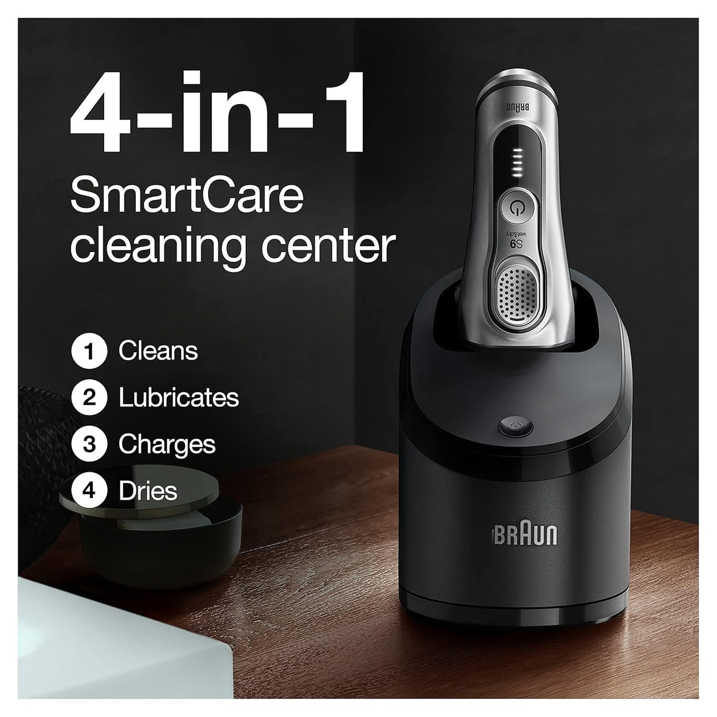 Braun Electric Razor for Men With Precision Beard Trimmer, Rechargeable, Wet & Dry Foil Shaver, Clean & Charge Station & Travel Case, Silver, 3 Piece Set