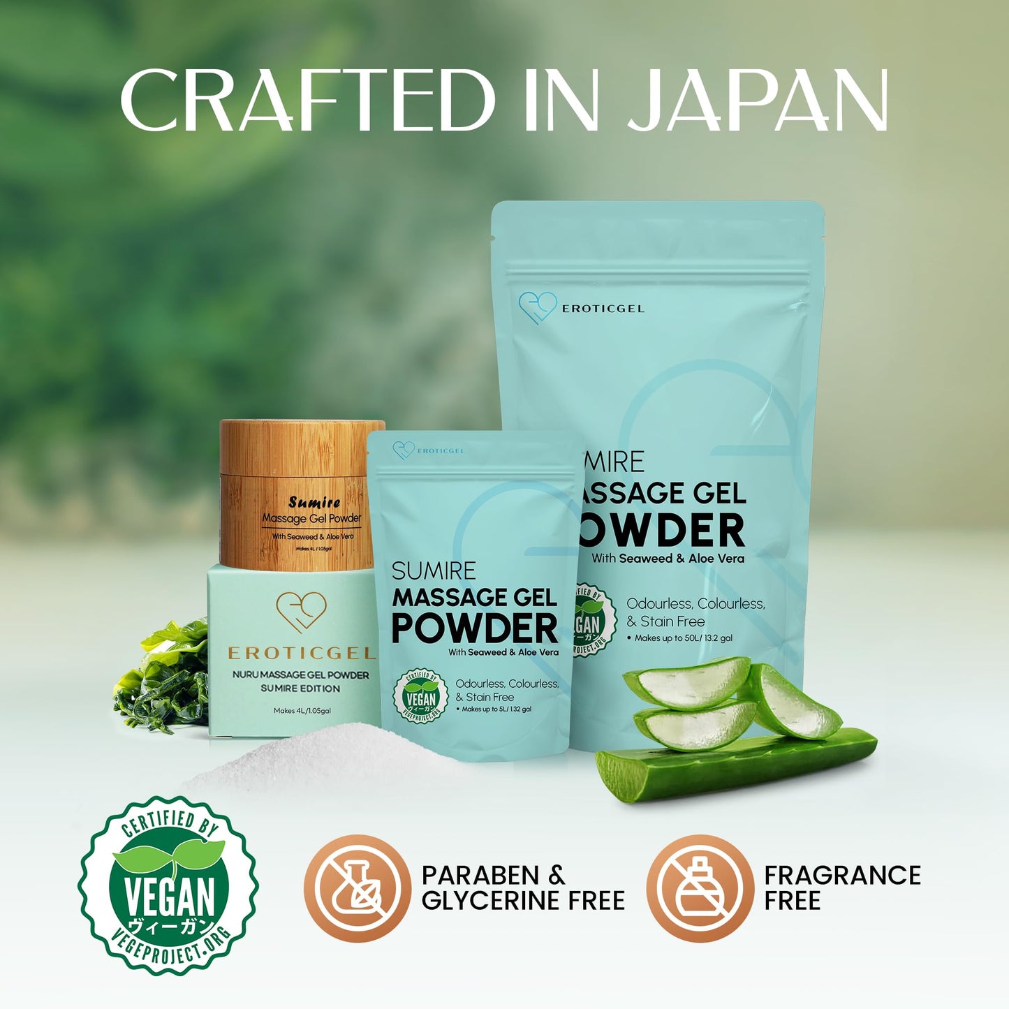 Sumire Edition Japanese Nuru Massage Gel Powder 50g | Nori Seaweed & Aloe Vera | Resealable Top-Up | Made in Japan | Vegan | Fragrance Free | Makes up to 1.32 Gallons