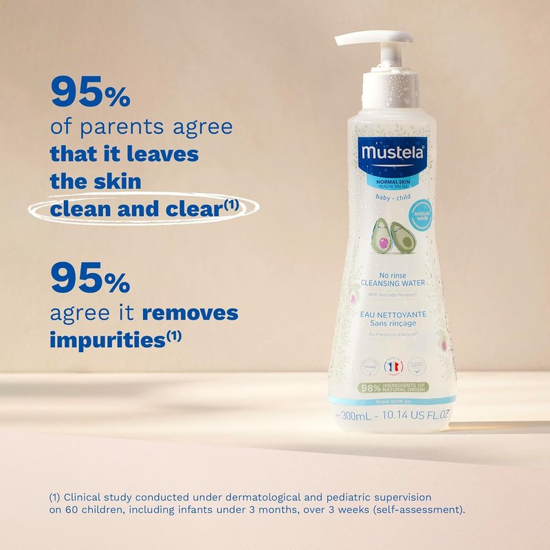 Mustela Baby Cleansing Water | No-Rinse Micellar Formula with Avocado & Aloe Vera - Gentle for Face, Body & Diaper - 1 or 2-Pack Options