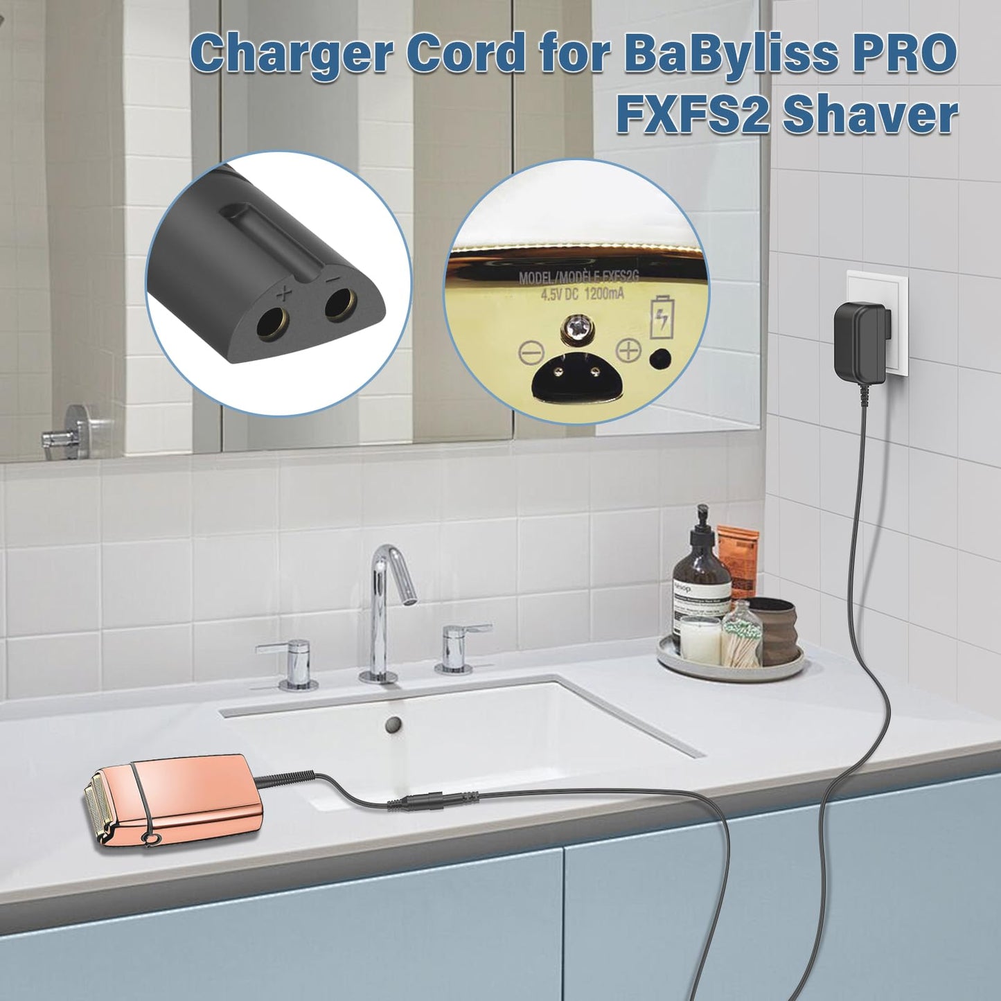 HIENADTOR 4.5V 1.2A Shaver Trimmer Charger Compatible with BaByliss PRO FXFS2 Power Cord AC Adapter for BaByliss PRO FX-FS2 FXFS2 Foilfx02 Foil FX02 FXFS2G Cordless Metal Double Foil Shaver Beard