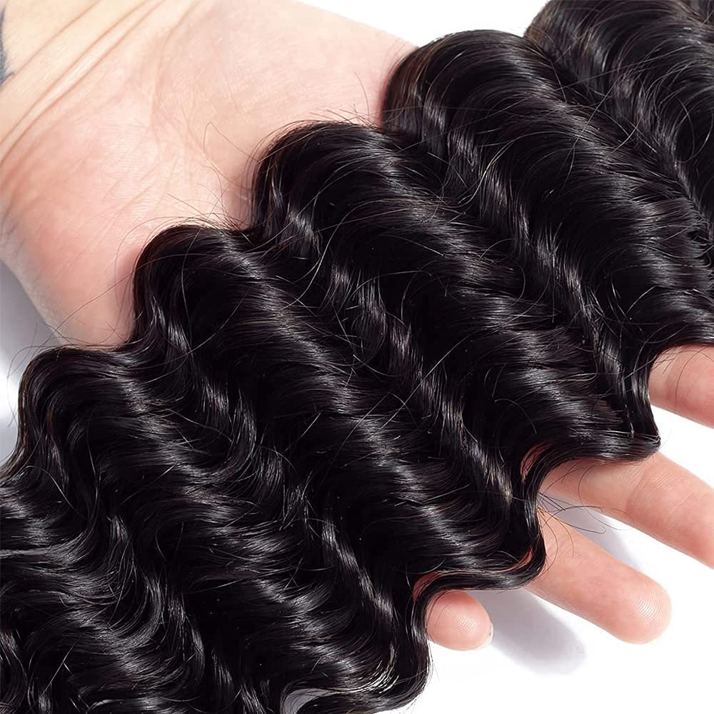 Deep Wave Human Hair Bundles - Wet & Wavy Extensions | 12-14-16 Inch, 300g