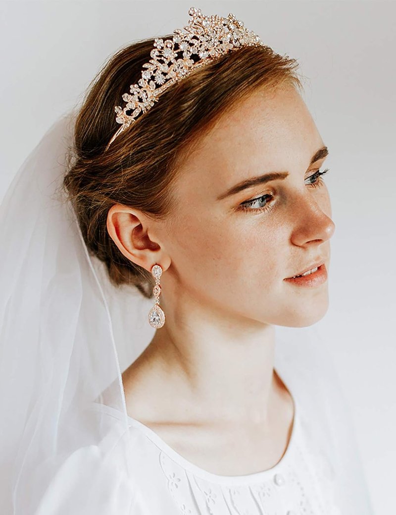Rose Gold Wedding Tiara for Women - Rhinestone Pageant Crown | Elegant Headband for Brides & Girls