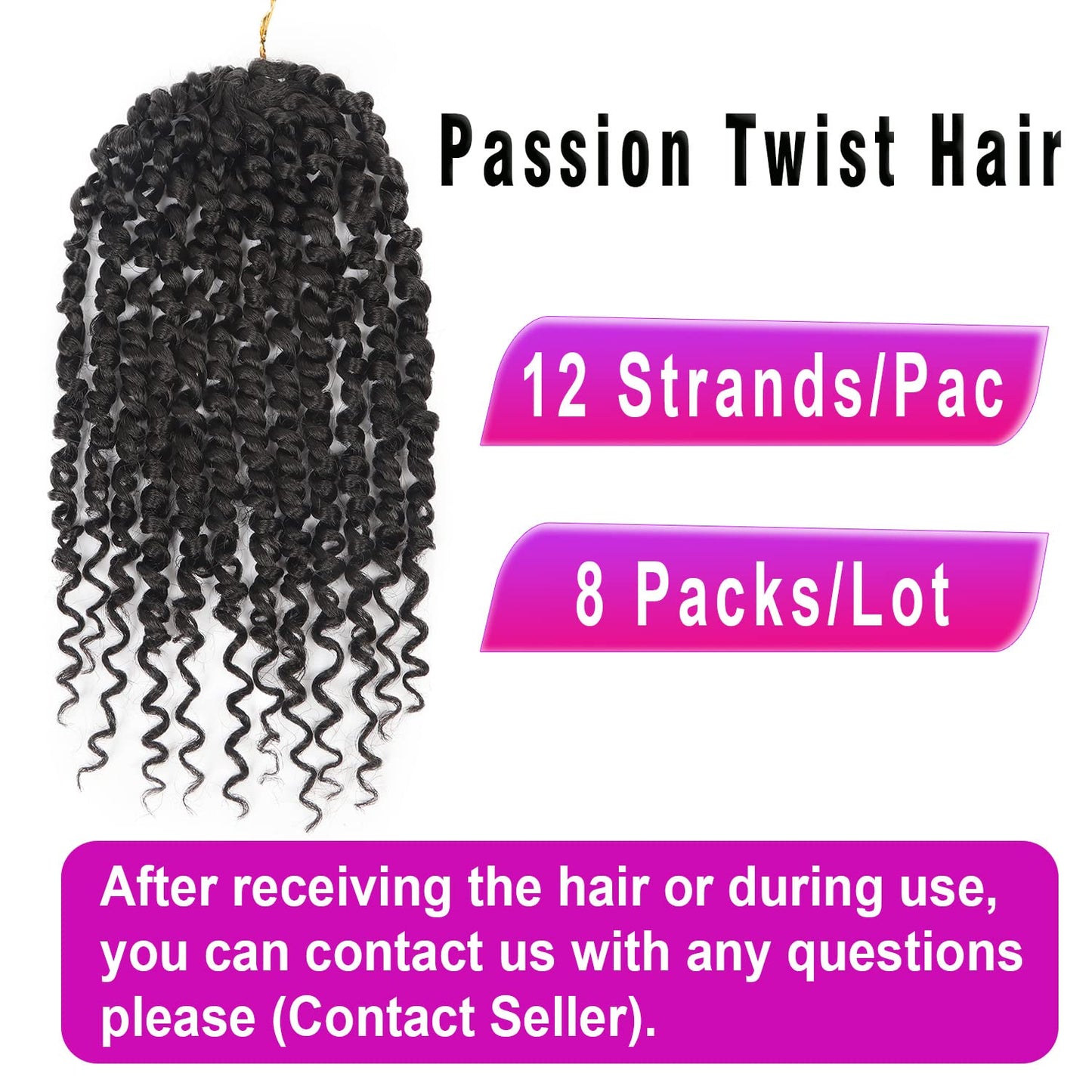 Passion Twist Crochet Hair - 14 Inch Pre-Twisted Synthetic Braids | 8 Packs for Women & Kids - Color 1B