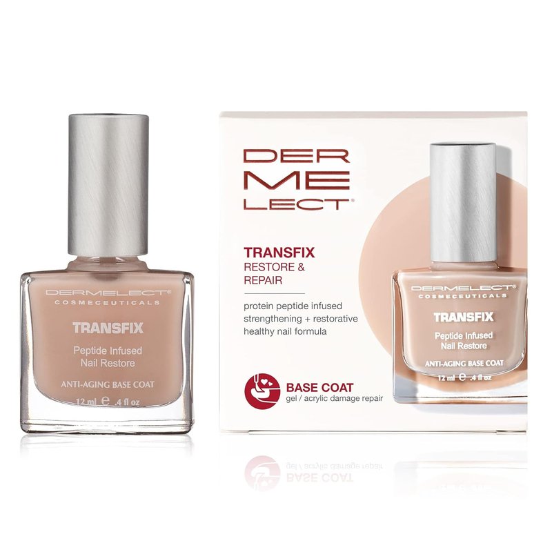 Dermelect Transfix Nail Restore Base Coat | Strengthening Protein Peptides Treatment for Weak, Peeling Nails - 0.4 oz